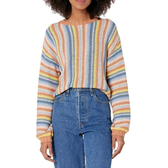 Billabong Sweaters - NWT Billabong Seeing Double Multicolored Crewneck Striped Sweater Size Medium